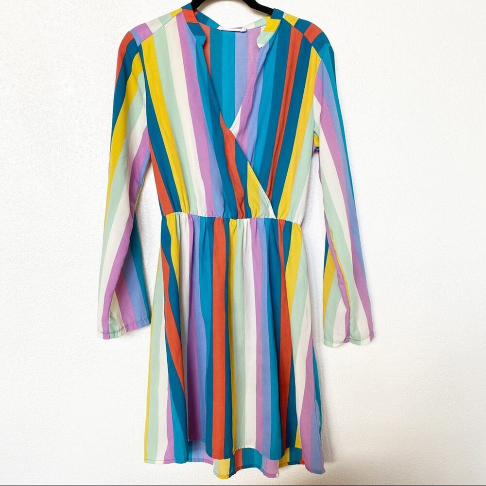 All In Favor Multi Stripe Surplice Dress Size Medium